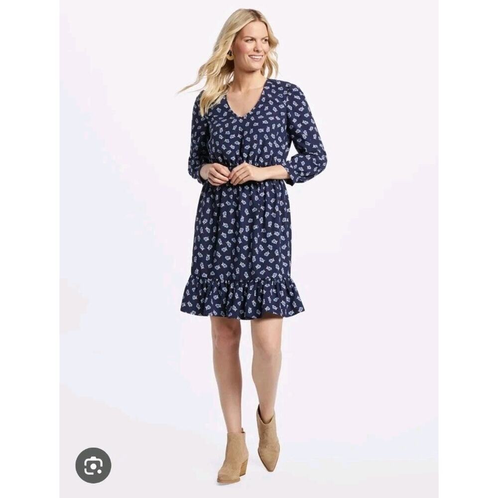 Draper James Navy Floral Long Sleeve Knee Length Peasant Dainty Dress Size Large